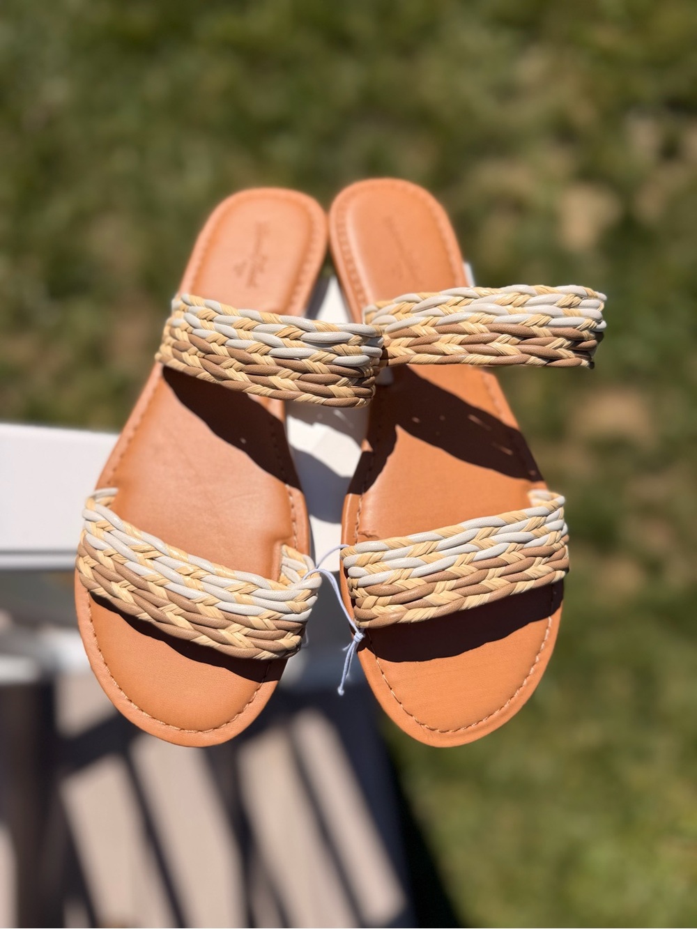 Universal Thread Braided Double-Strap Slide Sandals in Tan and Cream